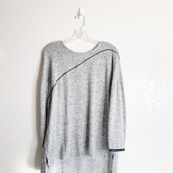 ☀️ ZARA Gray Hi Low Sweater Top Size Small Leather Detailing Oversize Casual - Picture 3 of 5